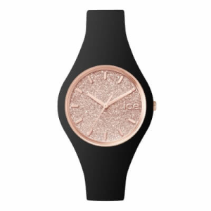 Čierne náramkové hodinky so zlato-ružovým ciferníkom ICE glitter, malé - Reklamnepredmety