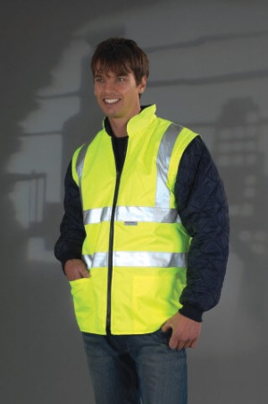 Hi-Vis prešívaná bunda s odopínacími rukávmi - Reklamnepredmety