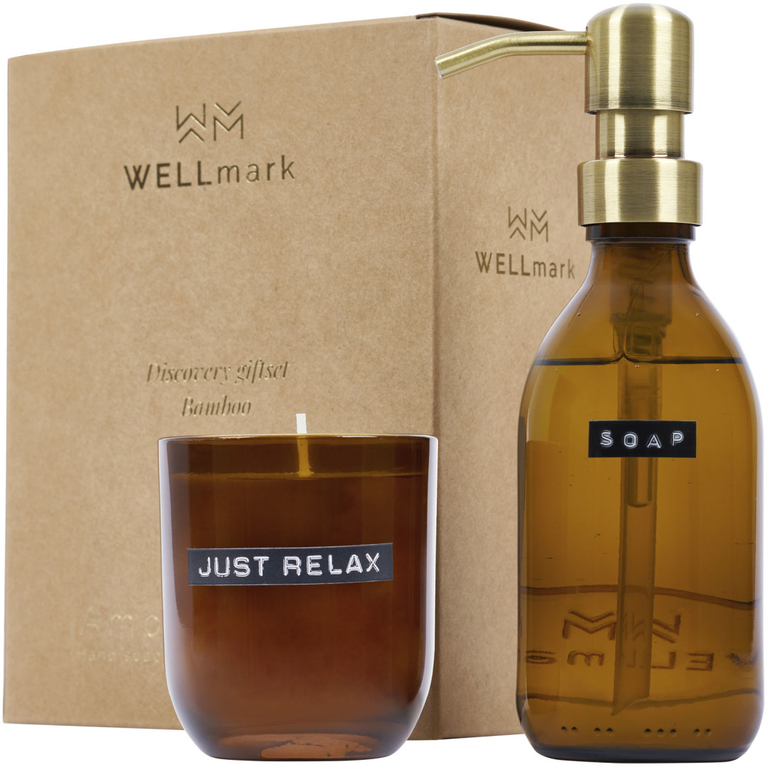 Wellmark Discovery dávkovač mydla na ruky 200ml a 150g sada vonných sviečok